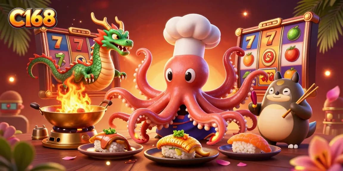 Enjoy dynamic gaming action with C168’s thrilling 3D casino-inspired illustration featuring vibrant characters and elements.