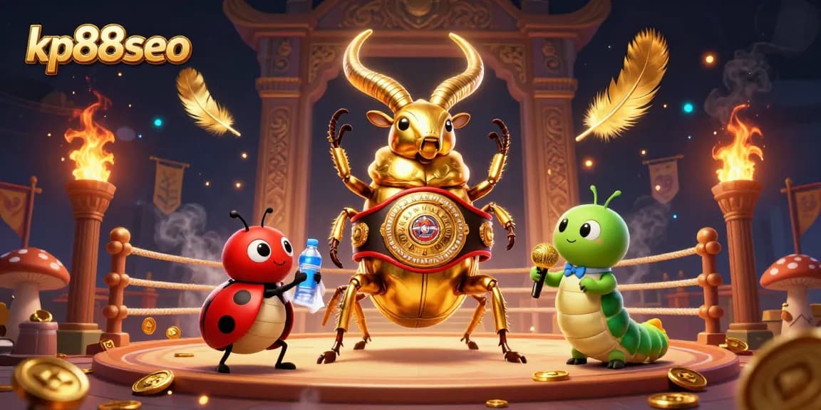Bet on excitement with kp88seo featuring a dynamic 3D casino scene with a golden stag beetle and engaging gameplay elements.