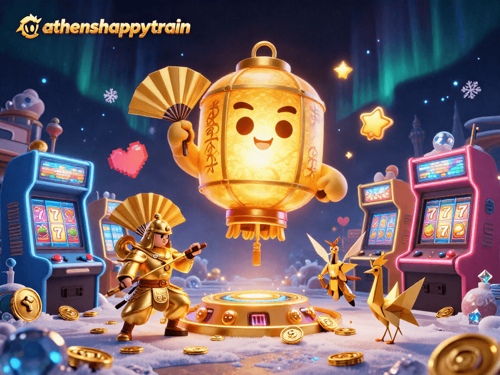 Experience the thrill of athenshappytrain at a vibrant night market casino with stunning 3D characters.