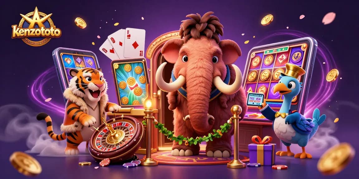 Kenzototo offers thrilling slot game action with a woolly mammoth bouncer inspecting VIP entry.