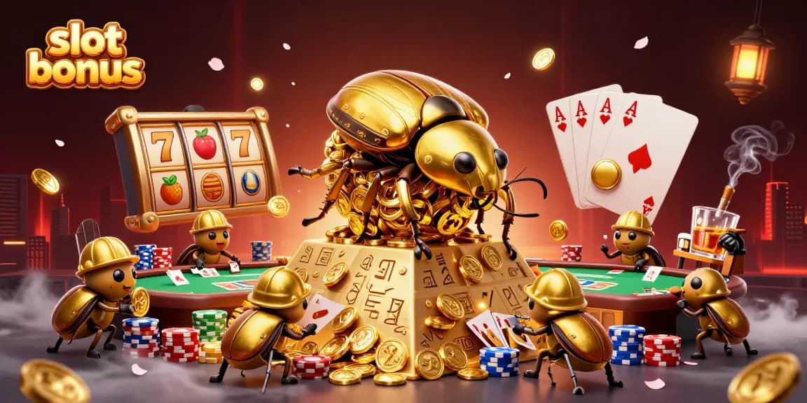 Experience exciting slot bonus action with golden coins and dynamic casino elements in this detailed illustration.