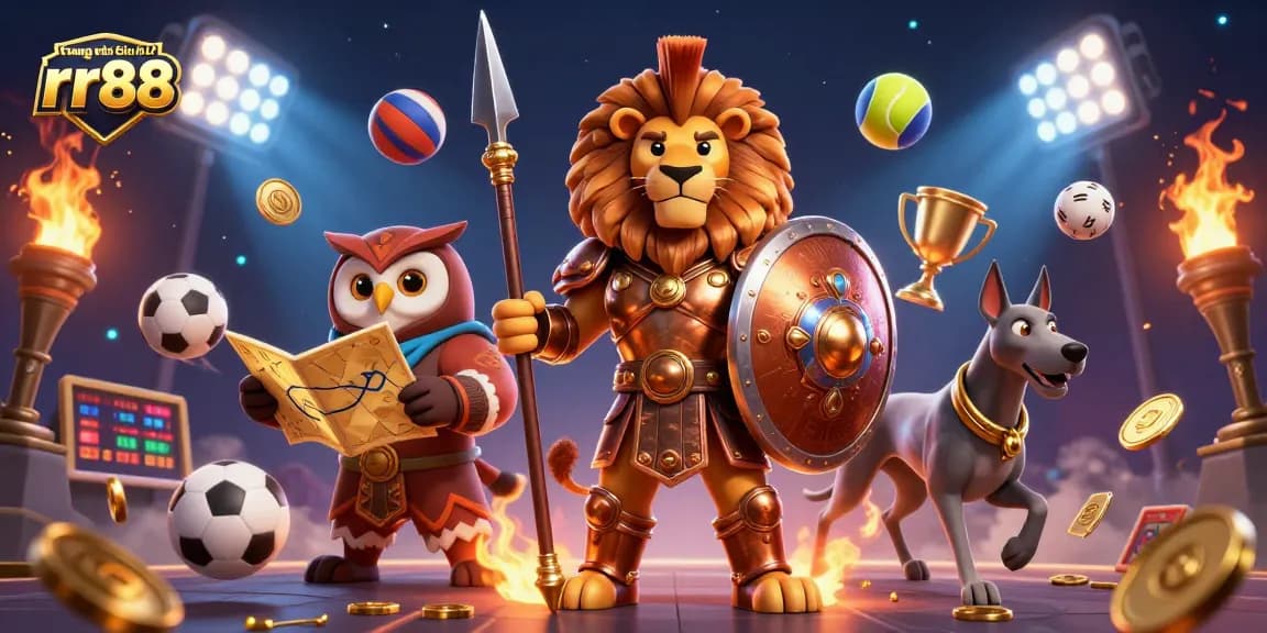 Experience thrilling gameplay on trang chủ chính thức rr88 with an epic 3D casino illustration featuring sports elements.