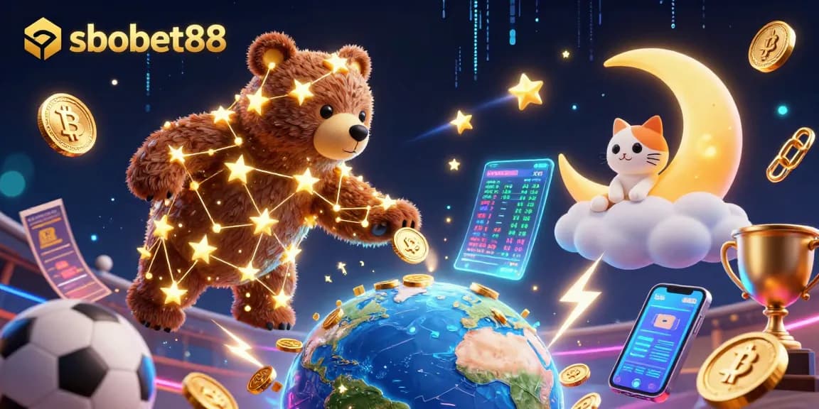 Win big with sbobet88 in a vibrant sports betting scene featuring a constellation bear.