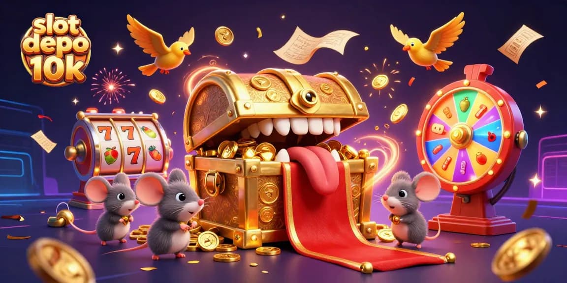 Engage with slot depo 10k gaming adventure filled with golden treasure and vibrant casino elements.