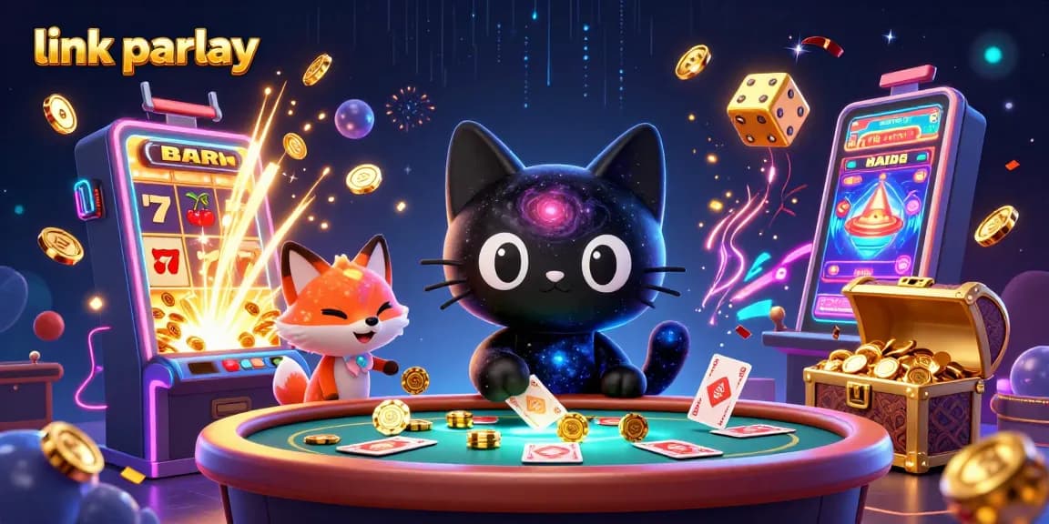 Experience the excitement of link parlay with a cosmic casino scene bursting with colorful elements and dynamic energy.