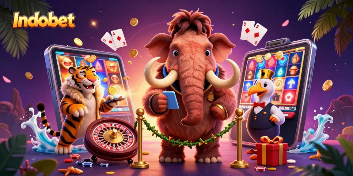 Gambarlah Indobet dengan bouncer mammoth dan tamu VIP sabertooth di kasino.