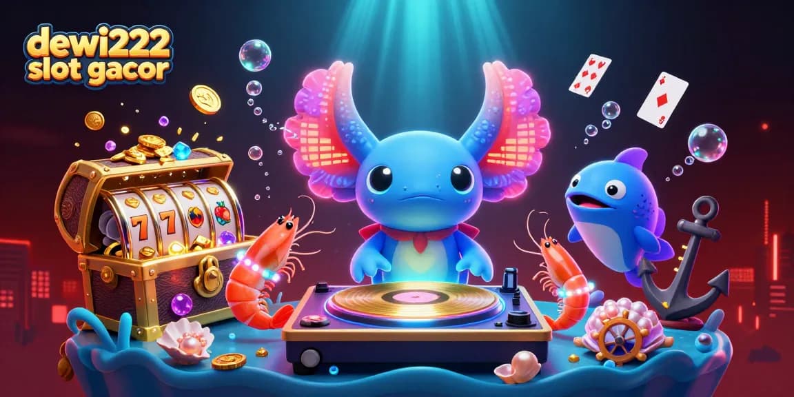 Dive into dewi222 slot gacor with a vibrant underwater casino scene featuring colorful characters and slot elements.