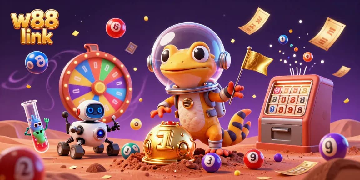Engage with W88 link for thrilling online casino experiences in a vibrant Martian scene.