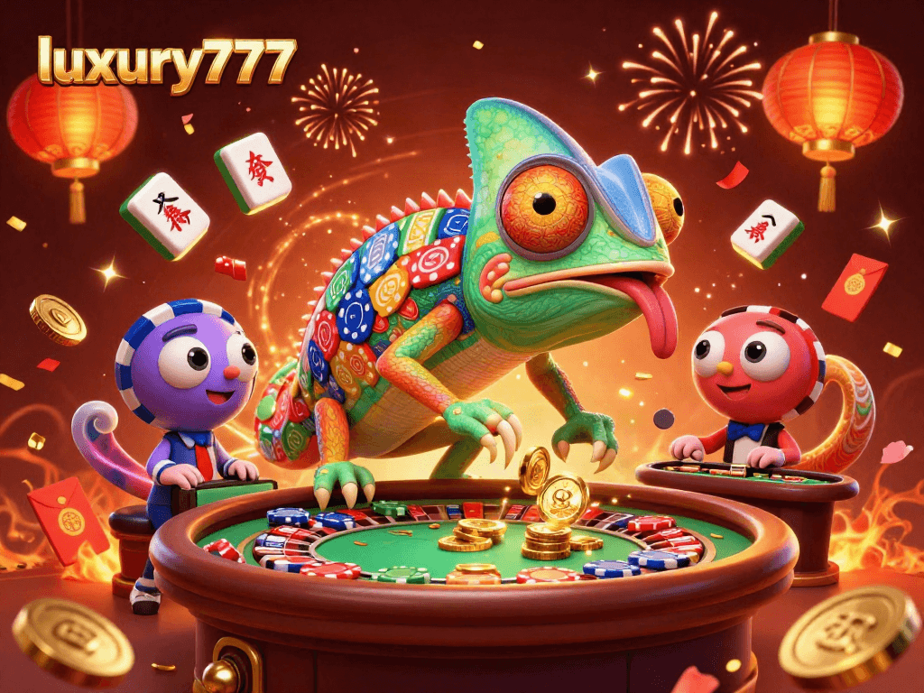 Permainan slot luxury777 yang menggiurkan dengan chameleon kasino dan elemen keberuntungan.