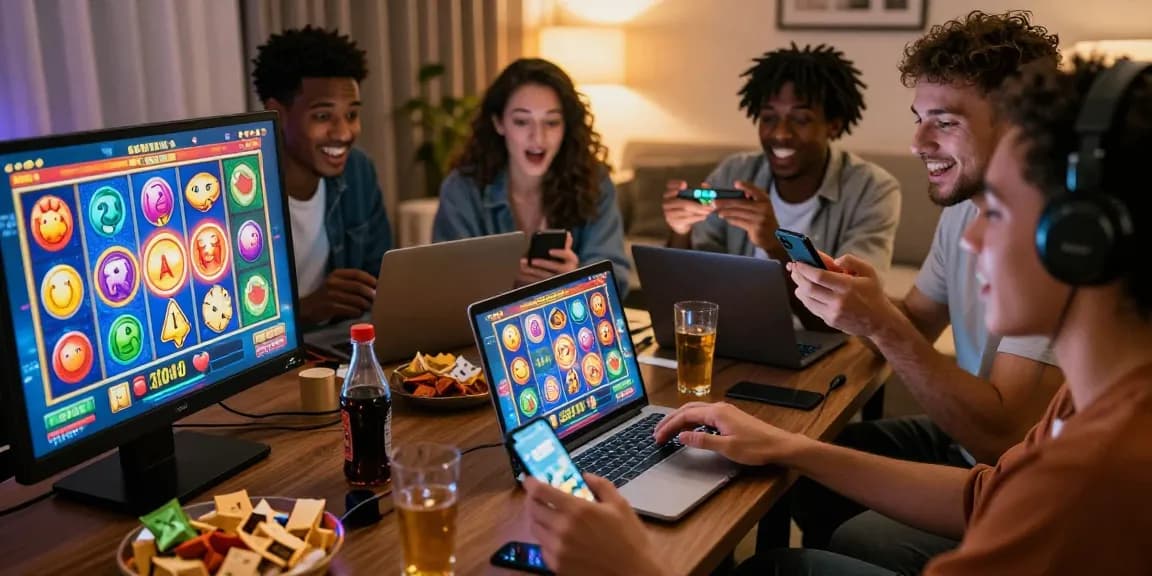 Engaging online gaming scene with friends enjoying deposit tanpa minimal slots