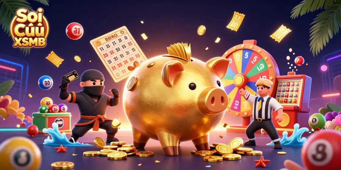 Engage in dynamic Soi Cầu XSMB lottery action with energetic characters and colorful elements.
