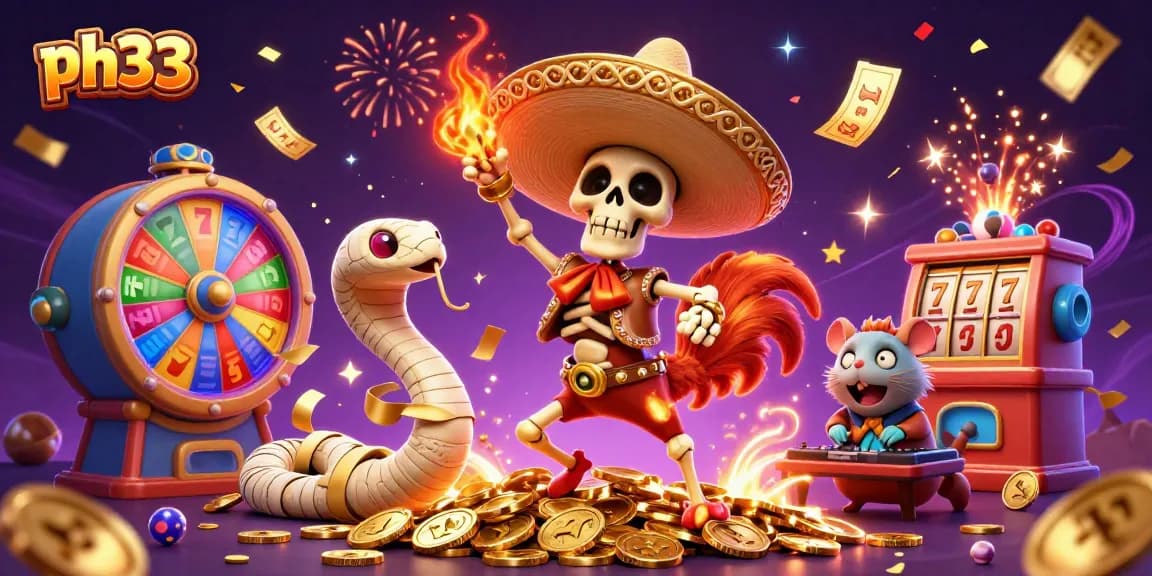 Engage with ph33 gaming excitement through an ultra-detailed 3D illustration of a festive casino atmosphere.