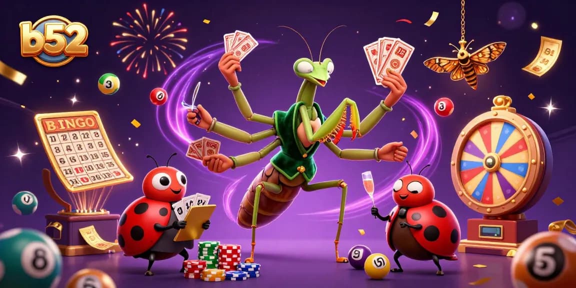 Experience exciting gaming at B52 with a vibrant illustration of casino activities.