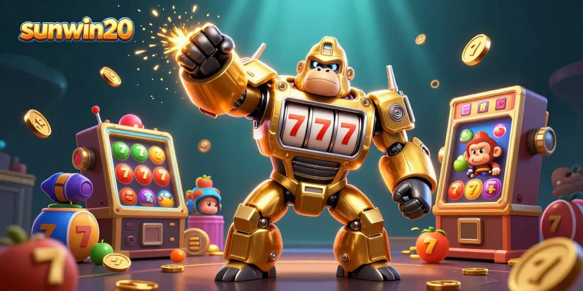 Play thrilling slots with sunwin20's dynamic golden gorilla mech and vibrant gaming elements.