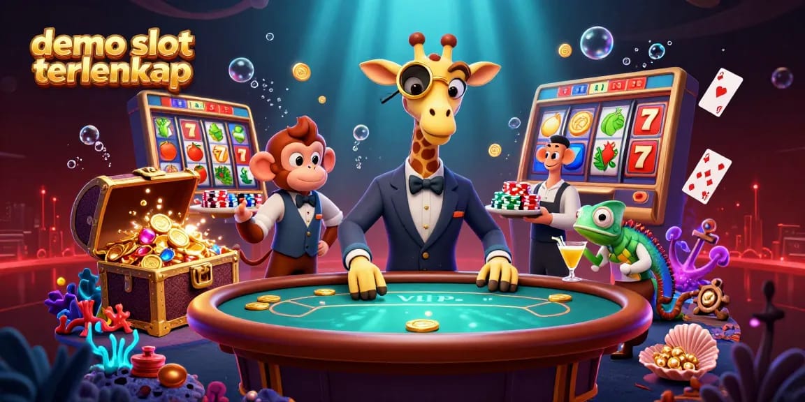 Play the demo slot terlengkap with vibrant characters and exciting casino elements in a rich 3D scene.