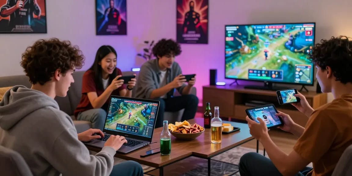 Interactive gaming environment with players enjoying lotus365 gaming experience in a cozy setting.