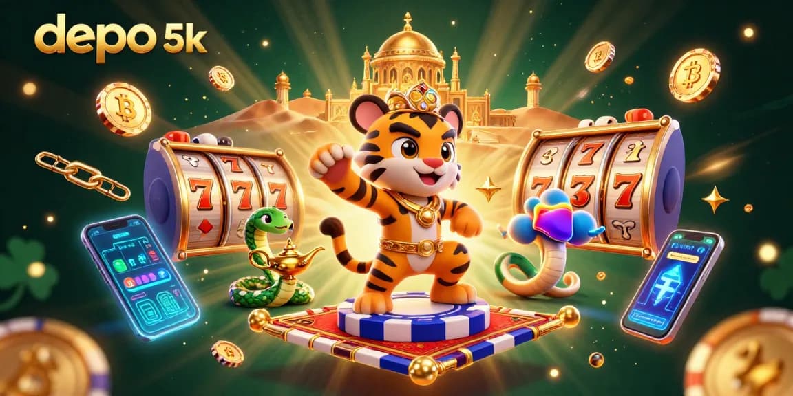 Spin the reels with depo 5k and experience the thrill of jackpot wins in a vibrant, animated scene.