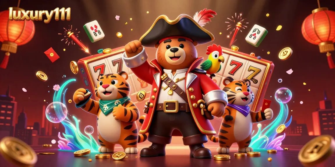 Experience the excitement of luxury111 as a pirate captain bear leads a thrilling slot game adventure.