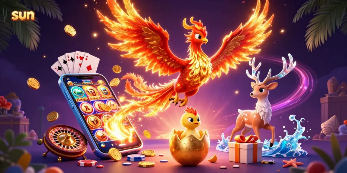 Engage in thrilling slot games under the sun with vibrant 3D phoenix and dynamic casino elements.