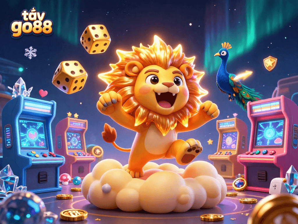 Engage in thrilling gameplay with tải go88, featuring a majestic sun lion amidst casino-themed elements.