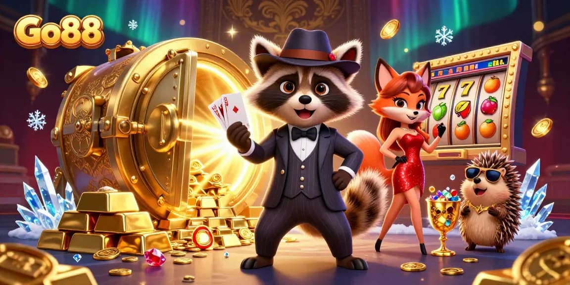 Experience thrilling gameplay with Go88's vibrant casino scene featuring charismatic characters and dazzling riches.