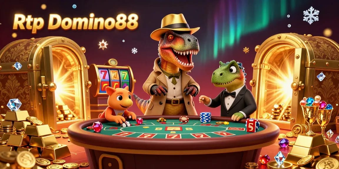 Engage with Rtp Domino88 as a cartoon velociraptor counters cards at a dynamic blackjack table.
