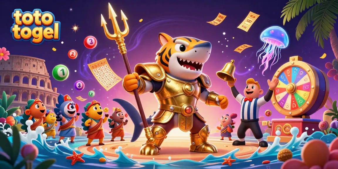 Engage in exciting toto togel gameplay with vibrant lottery elements and characters in an underwater arena.
