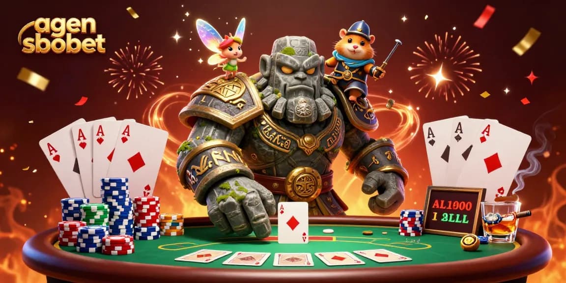Experience exhilarating gaming with agen sbobet through this vibrant 3D illustration showcasing magical and casino elements.