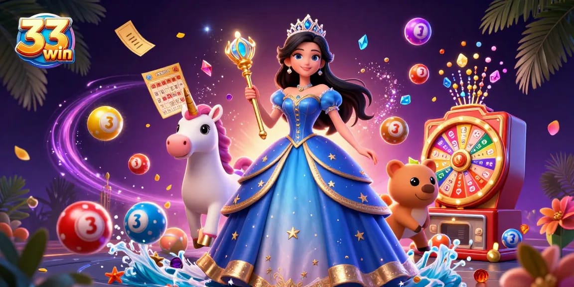 Engage with 33win's captivating online casino experience through magical elements and vibrant lottery action.