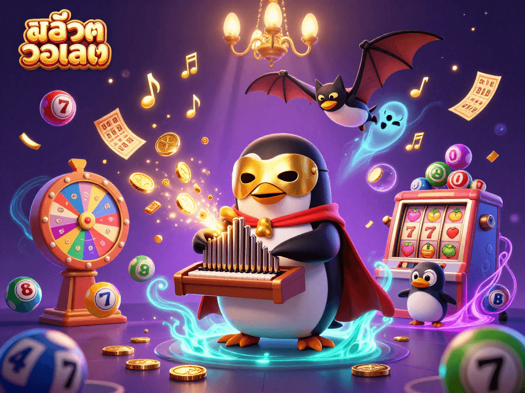 Experience exciting สล็อตวอเลท moments with lively characters and colorful games in a vibrant casino scene.
