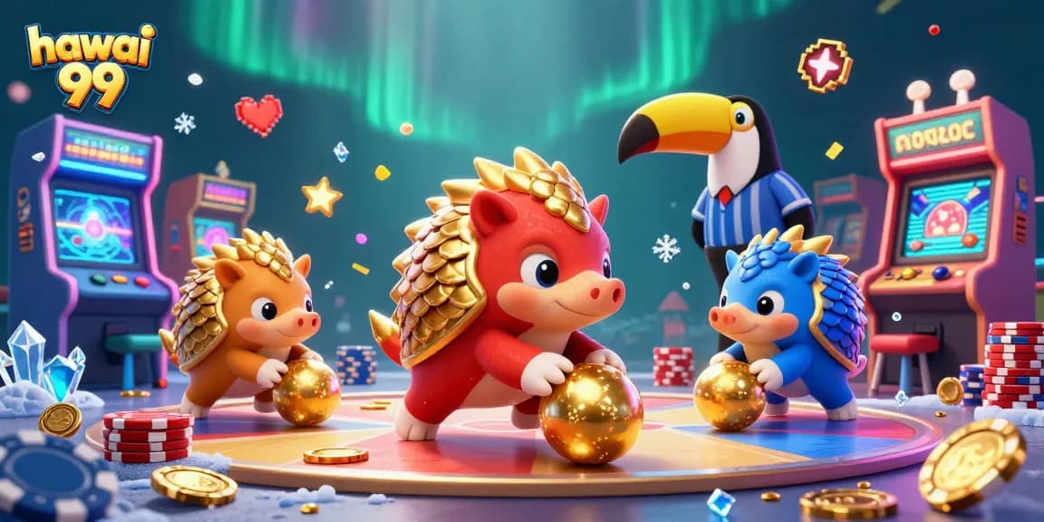 Engage with hawai 99's exciting 3D casino action featuring rival pangolins and vibrant game elements.