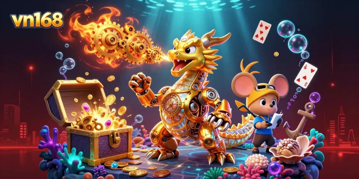 Experience thrilling gameplay at vn168 with a vibrant 3D illustration showcasing dynamic casino action.