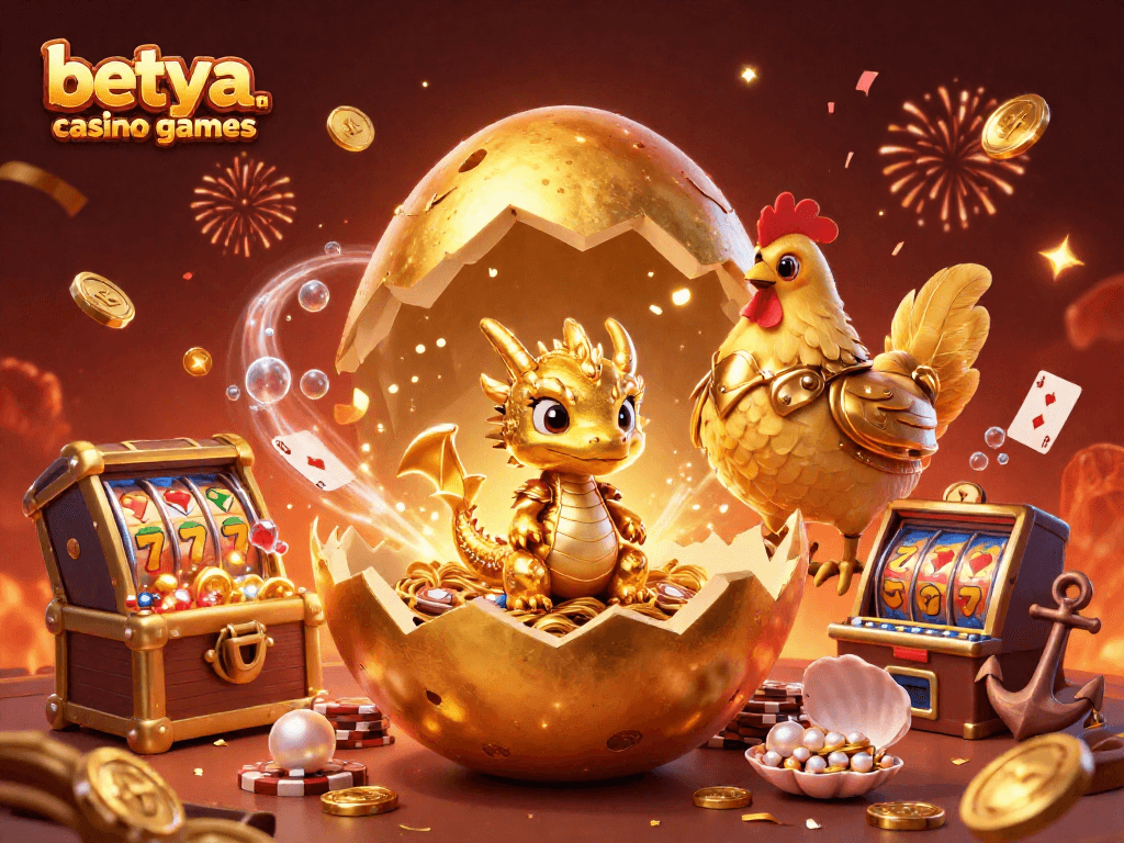 Experience the excitement of betya.com casino games with a golden dragon and vibrant gaming elements.