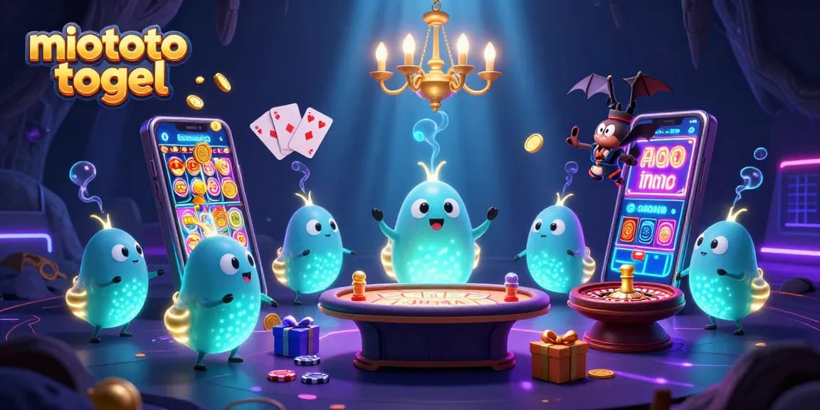 Engage with miototo togel in a vibrant cave casino scene featuring glowworms and dynamic casino elements.