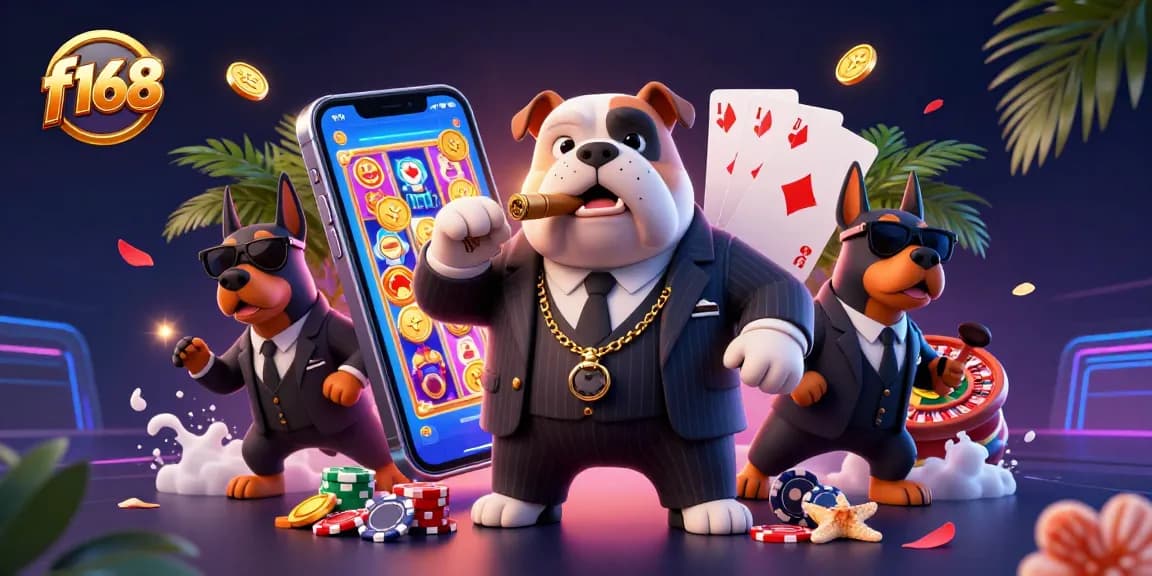 Experience the excitement of f168 with a 3D mafia bulldog and game elements unleashing big wins
