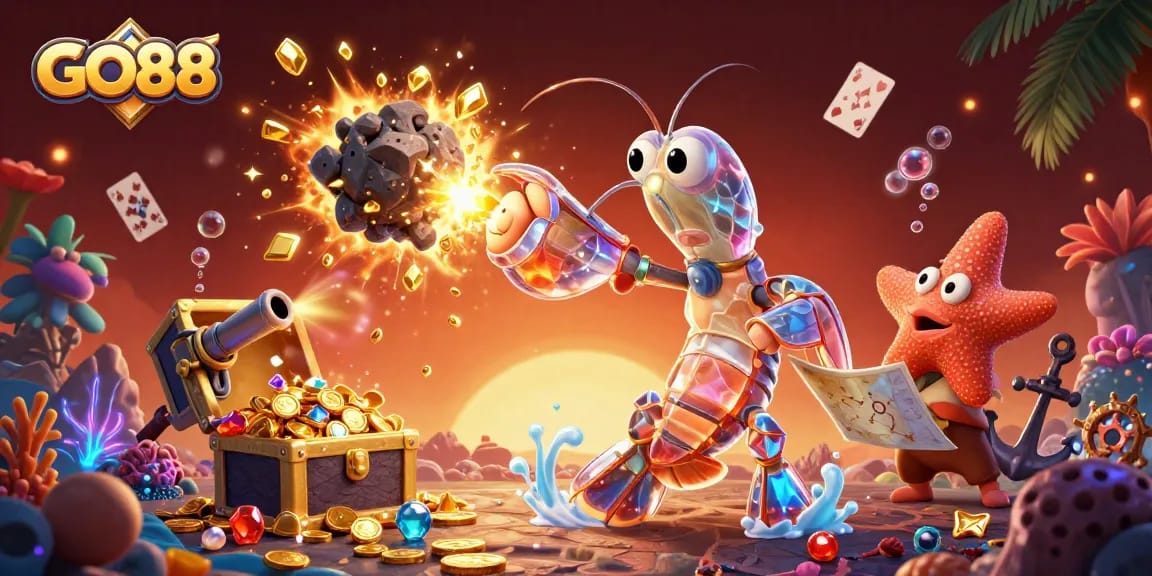 Spin and win with GO88's vibrant game action, showcasing exciting underwater treasure and colorful gems.