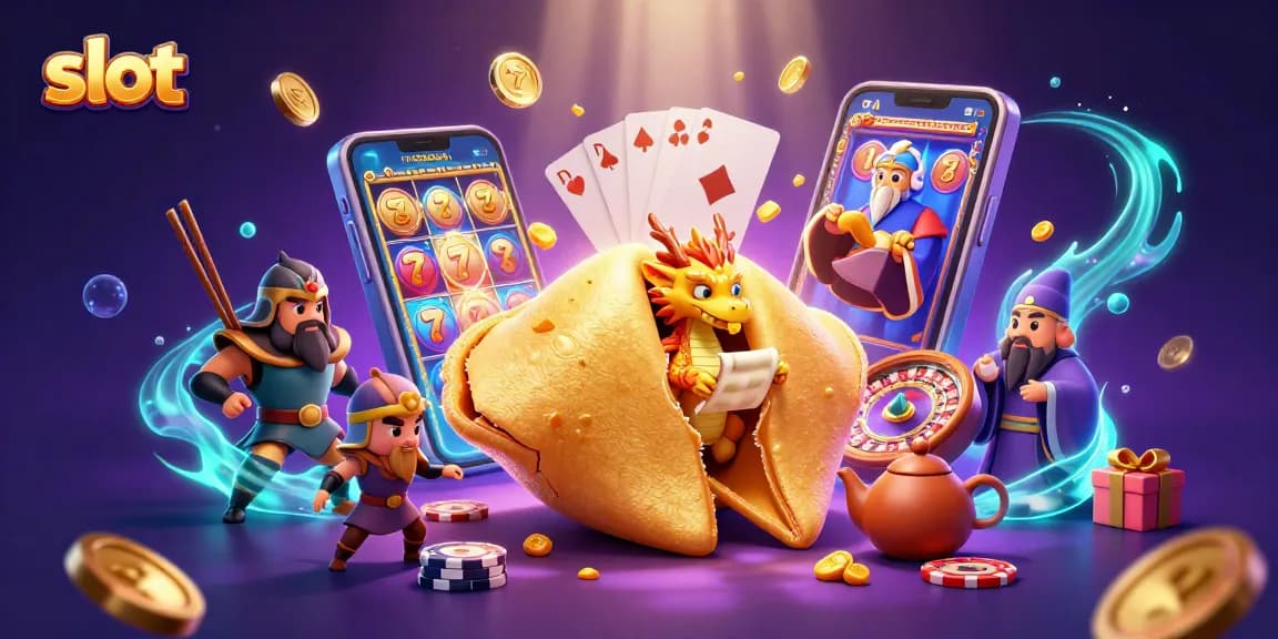 Spin colorful slots and win gold coins with the magical fortune cookie and wise dragon.