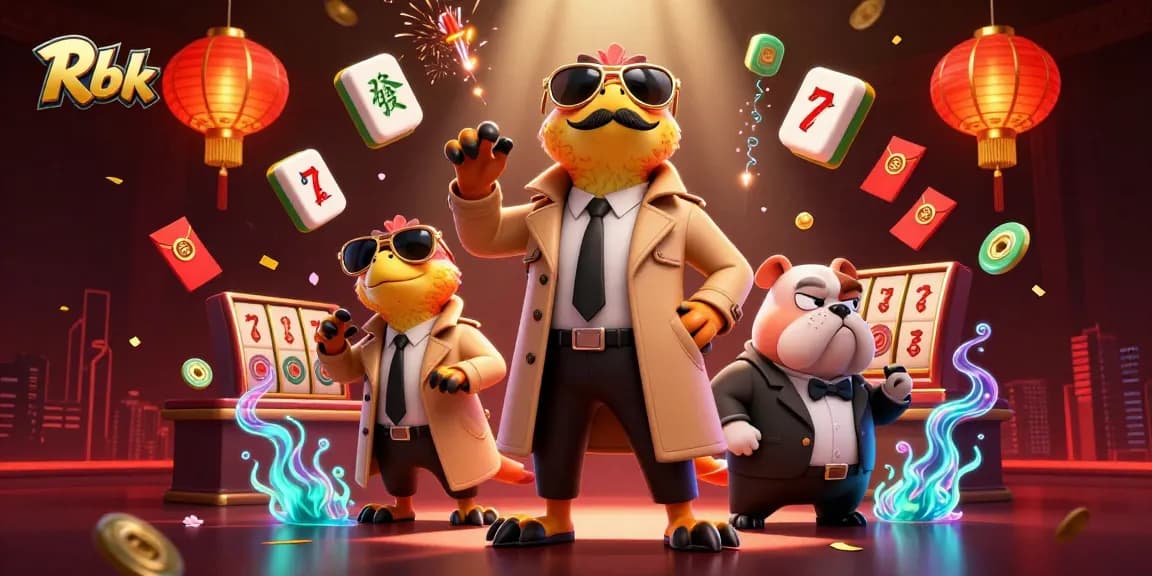 Rbk showcases three raptors trying to enter a casino, surrounded by gaming elements.