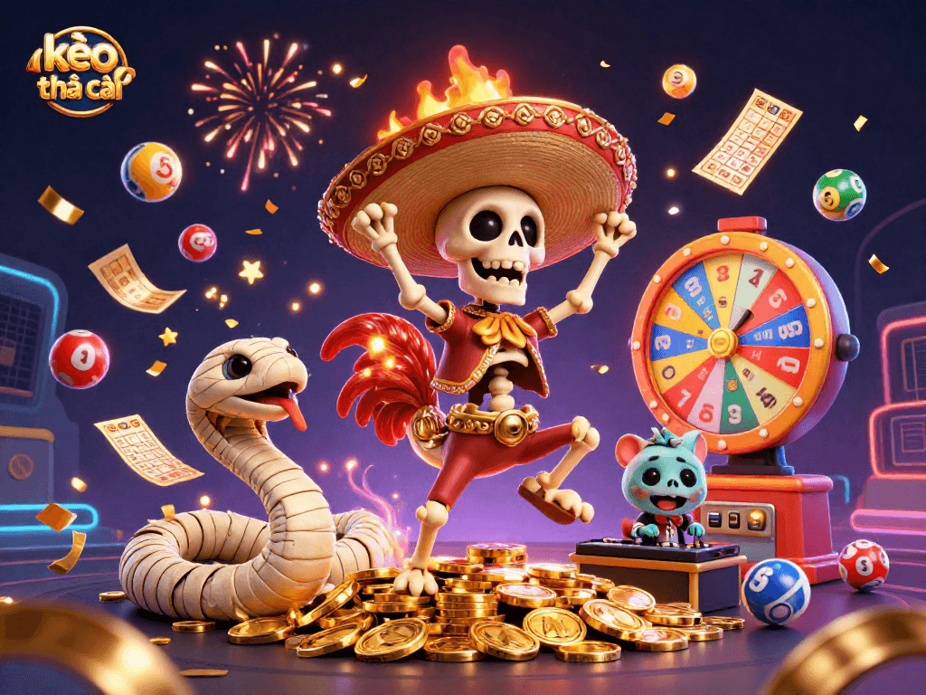Win big with kèo nhà cái at a vibrant 3D casino party illustration filled with excitement and energy.