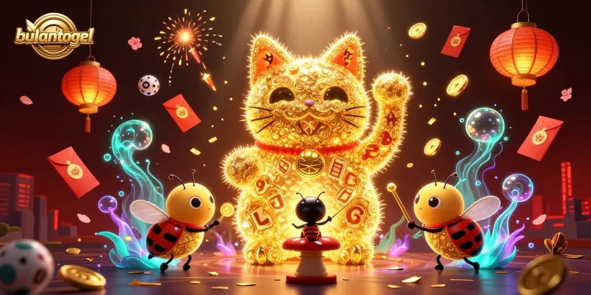 Engage with bulantogel's exciting lottery experience featuring a dynamic lucky cat and vibrant symbols.