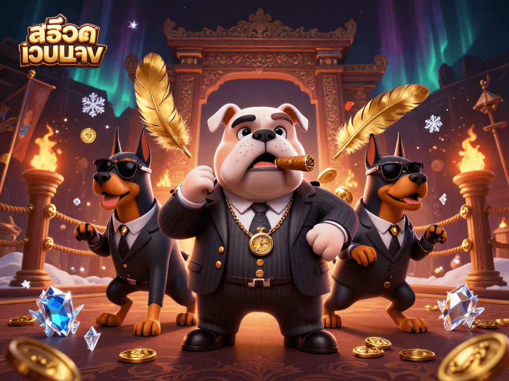 Experience thrilling action in the world of สล็อตเว็บตรง with our vibrant illustration featuring a mafia-themed scene.