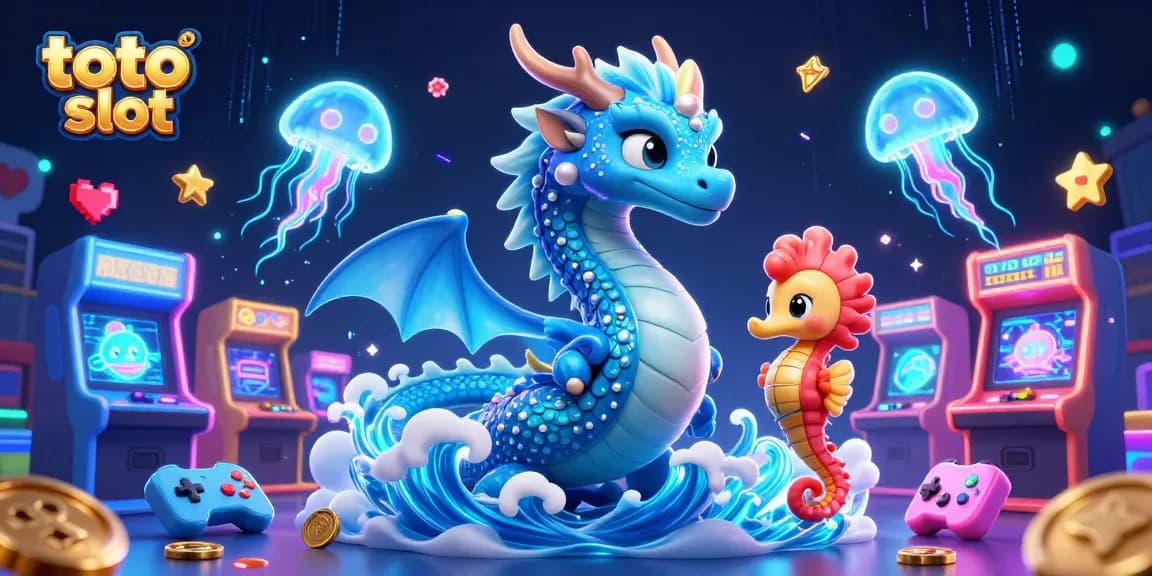 Experience thrilling gameplay at toto slot with the majestic azure water dragon and vibrant arcade elements.