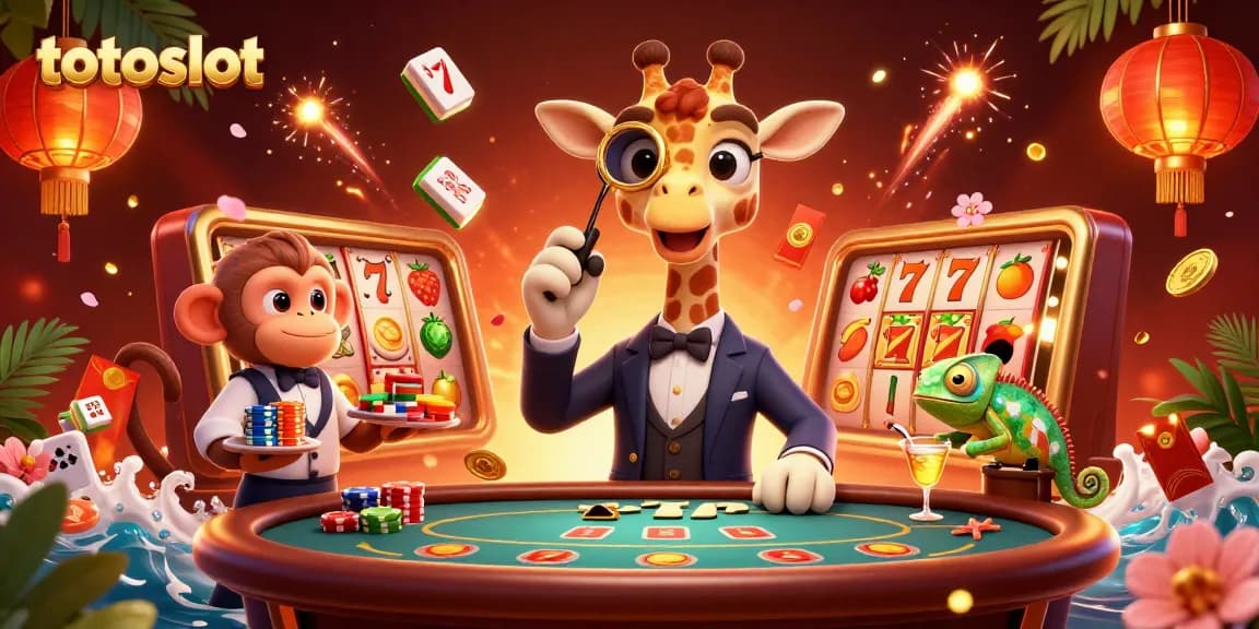 Engage in thrilling gameplay with totoslot featuring a high-roller giraffe and vibrant casino elements.
