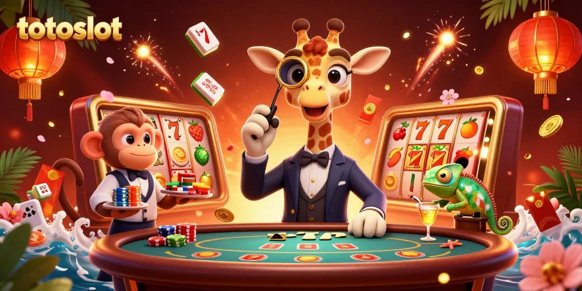 Engage in thrilling gameplay with totoslot featuring a high-roller giraffe and vibrant casino elements.