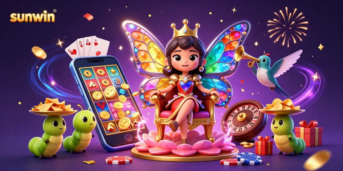 Spin the reels and win with sunwin's vibrant casino game illustration featuring a butterfly queen.