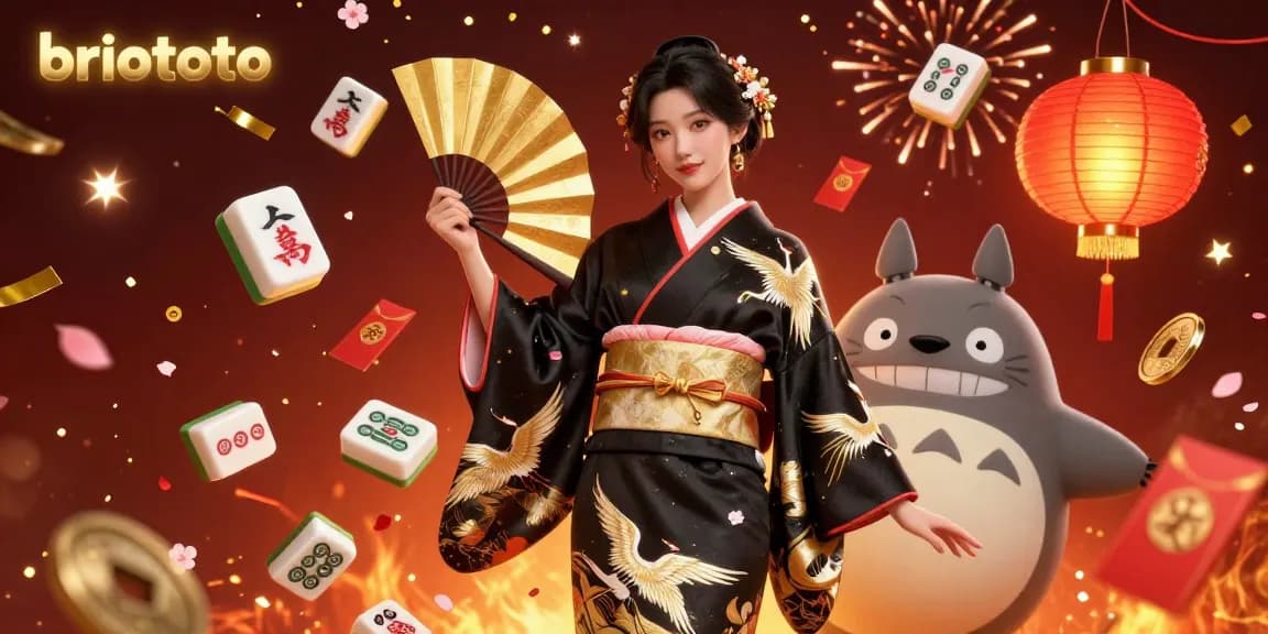 Briototo's vibrant 3D digital casino scene showcasing interactive elements with a kimono-clad figure in a lively ambiance.