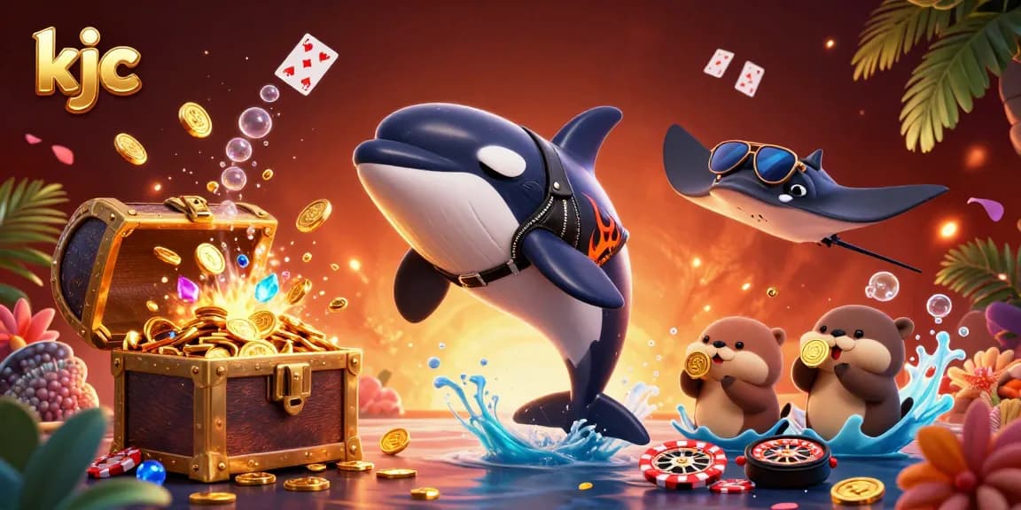 KJC players experience thrilling casino adventures with vibrant orca, stingray, and otter characters.