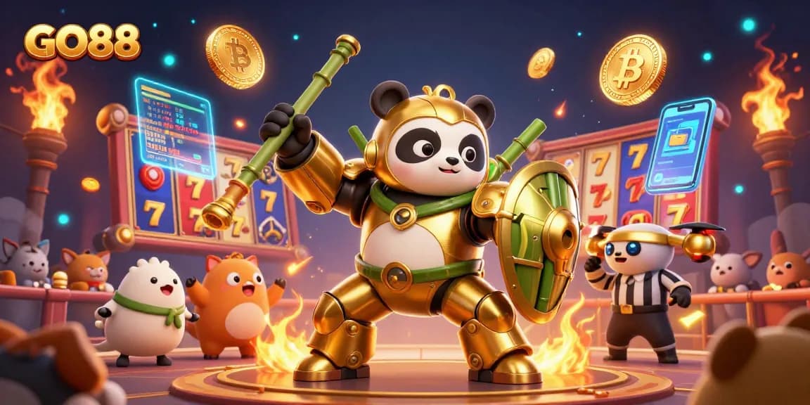 Experience GO88 with vibrant jackpot games featuring golden panda characters and dynamic elements.