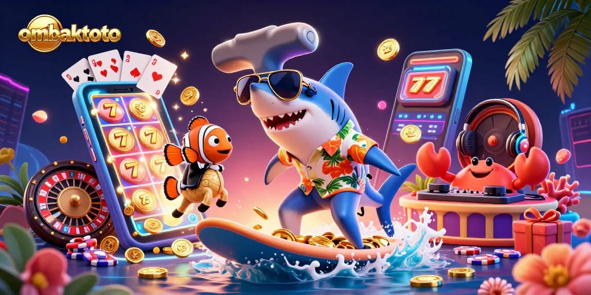 Experience the vibrant gaming world of ombaktoto with characters celebrating jackpots and fun.