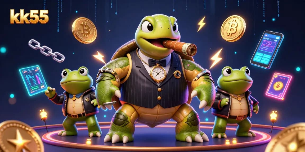 Experience high stakes and excitement with kk55 in a vibrant 3D cartoon casino scene.